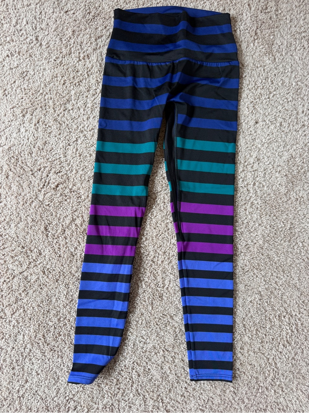 Kdeer Striped High-Waist Leggings - Black, Blue, Teal & Purple